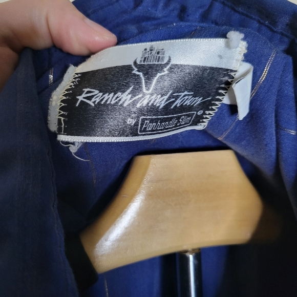 Panhandle Slim Ranch & Town Blue Gold Metallic Stripe Western Snap Button Shirt - Picture 5 of 6